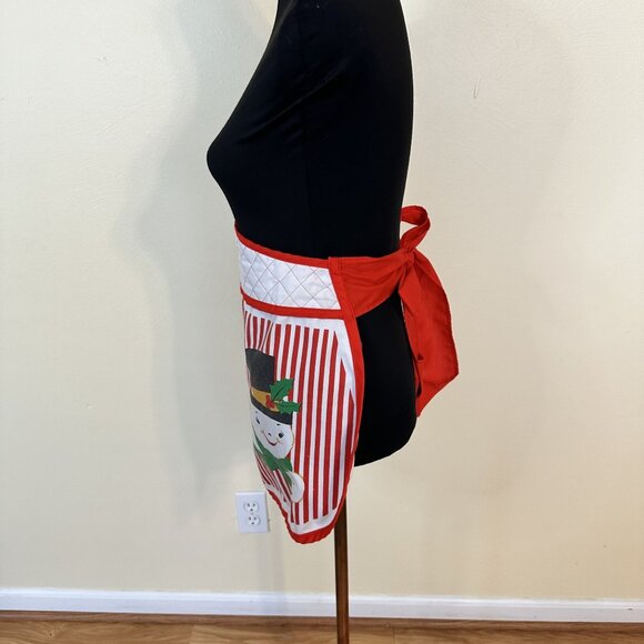 Vintage 1950s Christmas Apron Santa & Snowman Graphics Retro Kitchen Womens - Picture 2 of 9